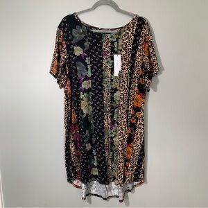 NEW Tahari Multicolor Floral and Animal Print Jersey Knit Short Sleeve Dress